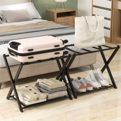 Suitcase Stand Foldable Luggage Stand Luggage Rack Metal for Bedroom Black