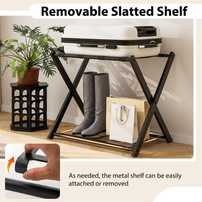 Suitcase Stand Foldable Luggage Stand Luggage Rack Metal for Bedroom Black