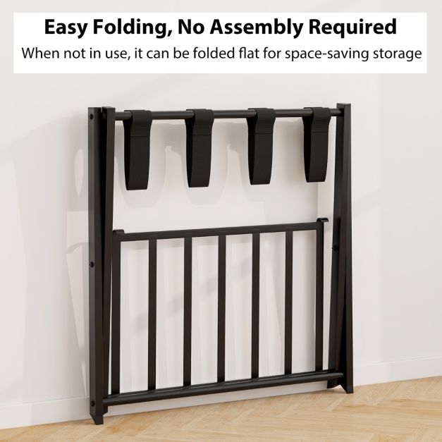 Suitcase Stand Foldable Luggage Stand Luggage Rack Metal for Bedroom Black