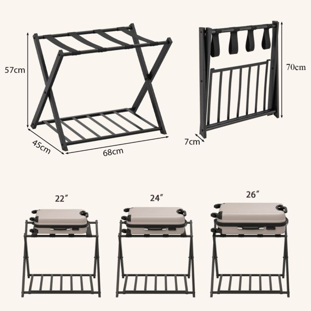 Suitcase Stand Foldable Luggage Stand Luggage Rack Metal for Bedroom Black