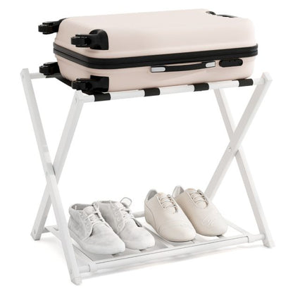 Folding Suitcase Stand with Storage Shelf for Guest Room Bedroom-White