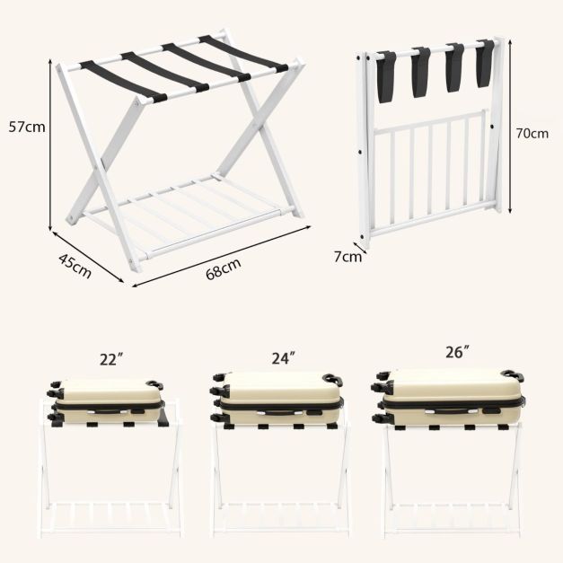 Folding Suitcase Stand with Storage Shelf for Guest Room Bedroom-White