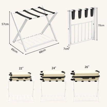 Folding Suitcase Stand with Storage Shelf for Guest Room Bedroom-White