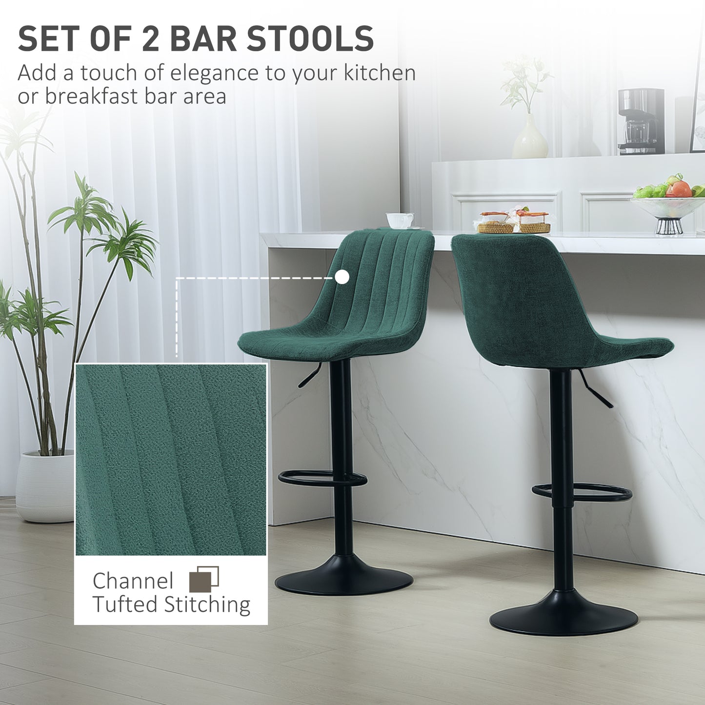 HOMCOM Set of Two Chenille-Feel Tub Bat Stools - Green
