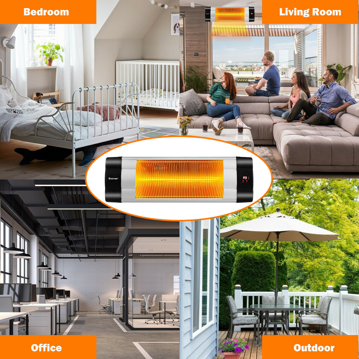 1500W Electric Wall Mounted Heater with Remote Control for Garden Patio