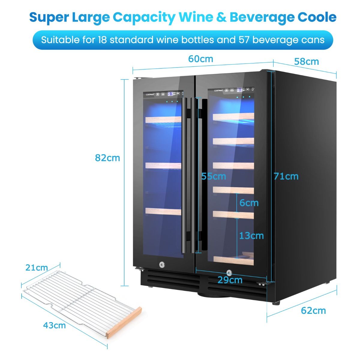 2-Door Dual Zone Beverage Wine Fridge with Auto Defrost Function-Black