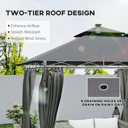 Outsunny 3 x 3 m Solar LED Metalowa Altana - Ciemnoszara