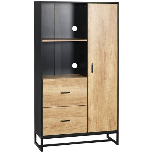 HOMCOM Kitchen Cupboard, Freestanding Microwave Stand with Adjustable Shelves, Drawers and Metal Base, 160cm
