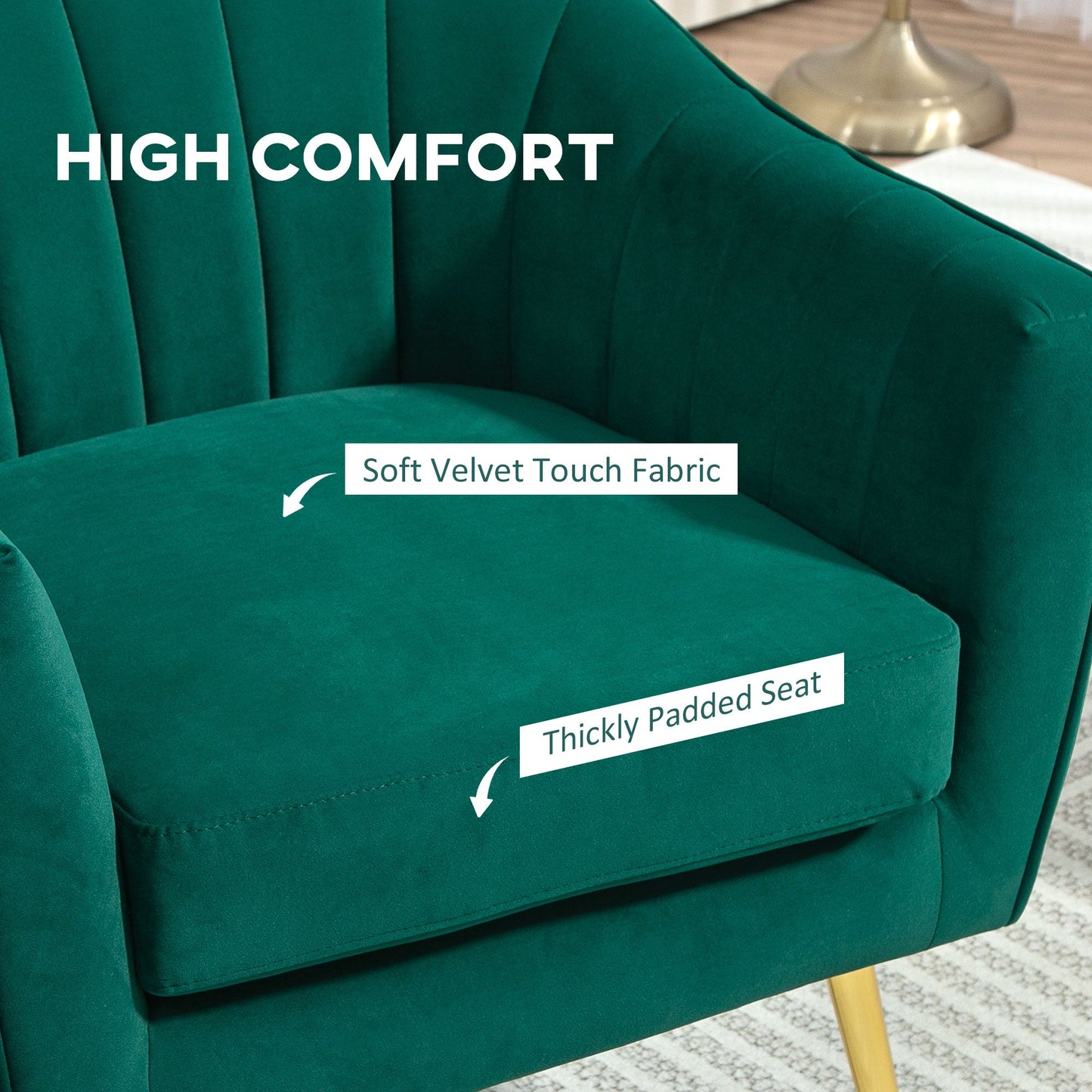 HOMCOM Velvet-Feel Shell Back Accent Chair - Green