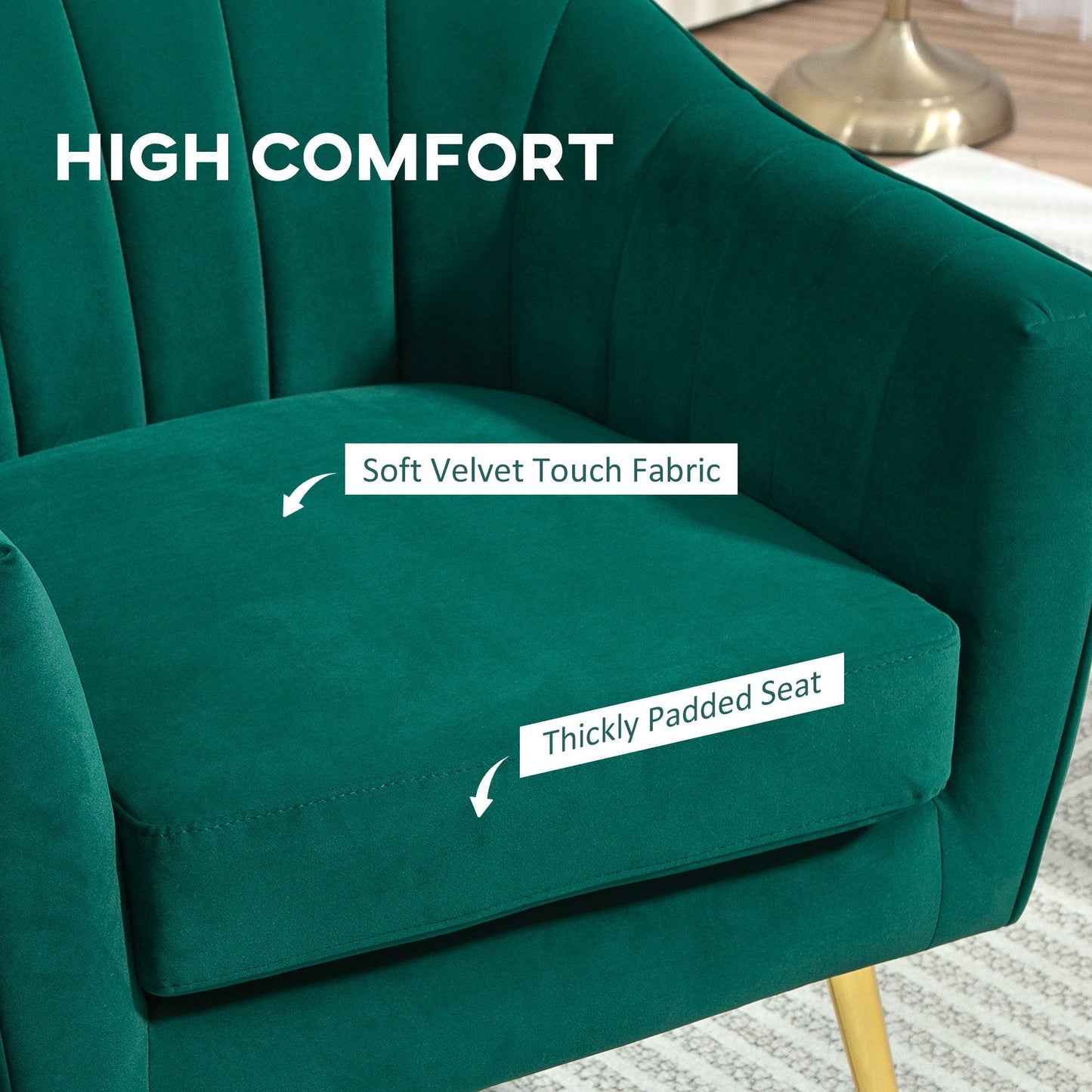 HOMCOM Velvet-Feel Shell Back Accent Chair - Green