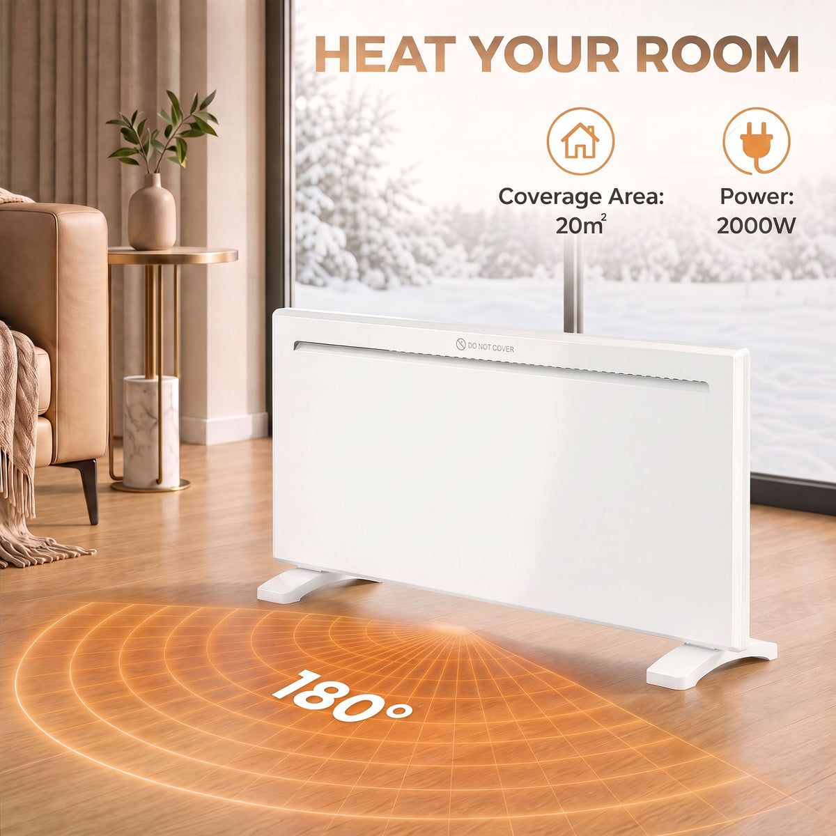 HOMCOM Smart Panel Heater Wall Mounted/Freestanding, Electric Heater with Weekly Timer, Open Window & Anti-Frost, 2000W, White