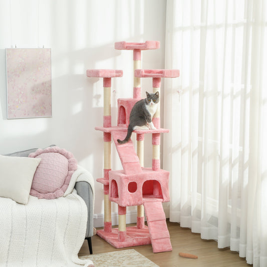 PawHut 173cm Cat Tree Scratching House, Activity Play Centre, Pink
