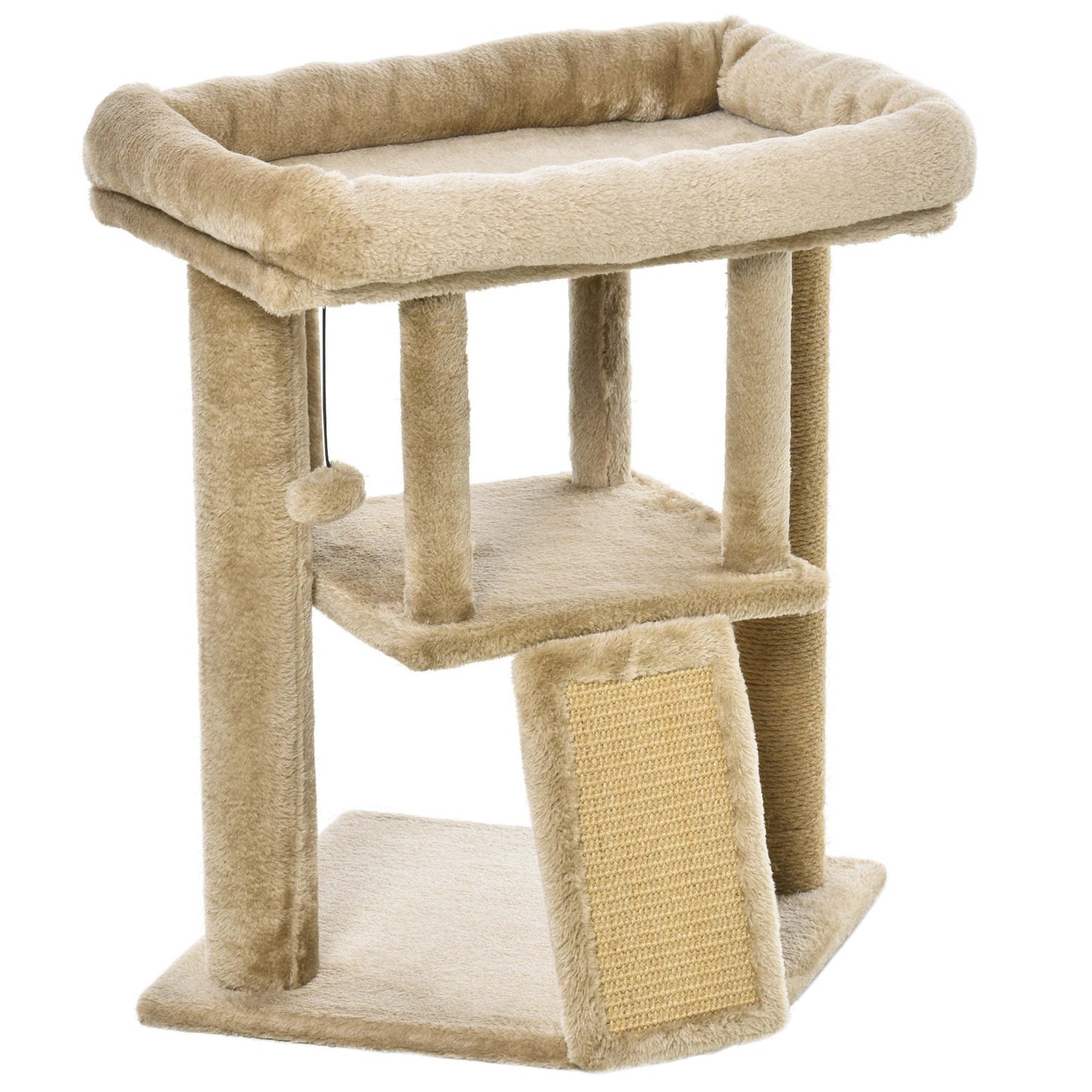 PawHut Cat Tree Tower for Indoor Cats Cat Scratching Post Climbing Activity Centre w/Jute Scratching Pad, Toy Ball, Cat House - Coffee