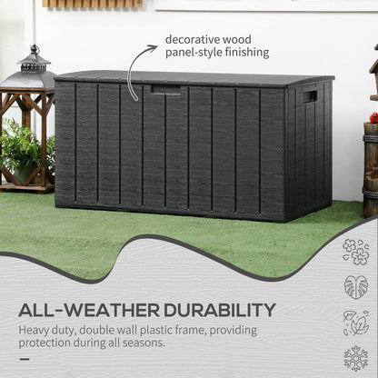 Outsunny 336 Litre Extra Large Outdoor Garden Storage Box, Water-resistant Heavy Duty Double Wall Plastic Container, Garden Furniture Organizer, Black