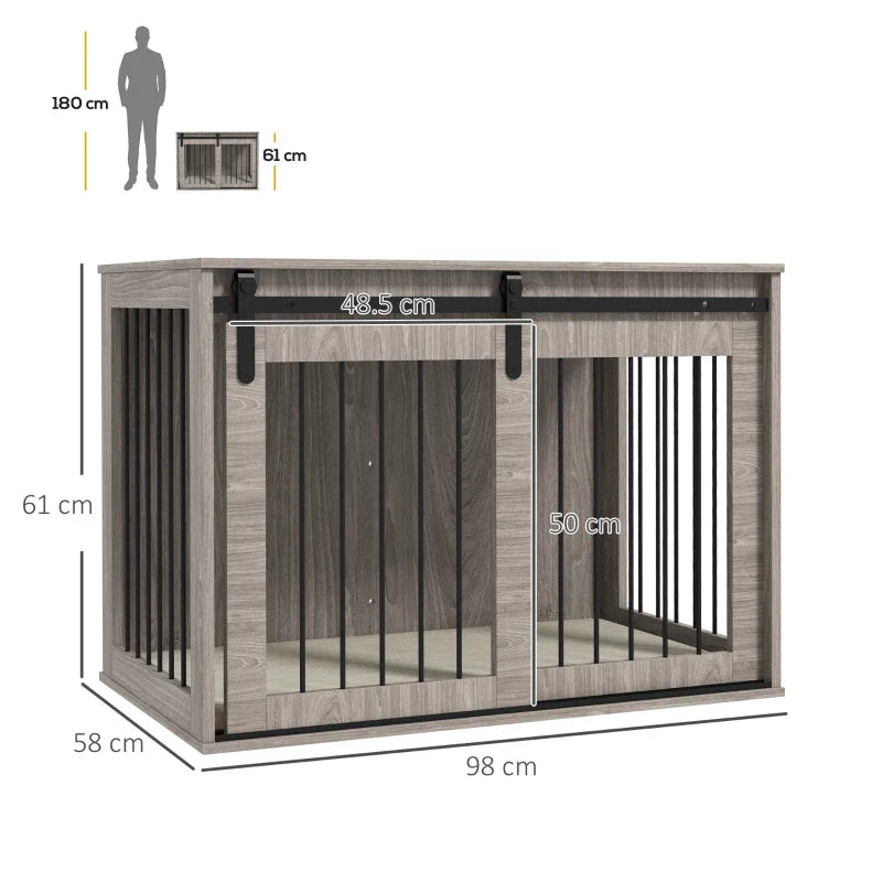 PawHut 100cm Dog Crate Furniture with Removable Cushion for Large Dogs - Brown