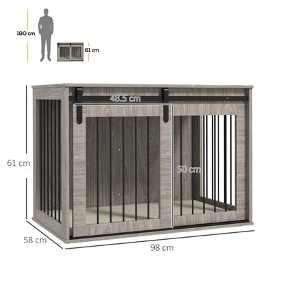 PawHut 100cm Dog Crate Furniture with Removable Cushion for Large Dogs - Brown