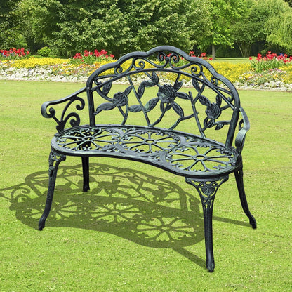 Outsunny Cast Aluminium Outdoor Garden Patio Antique Rose Style Bench Porch Park Chair Seater - Green