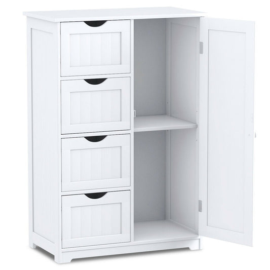 Freestanding Storage Cupboard with Adjustable Shelf and Drawers-White