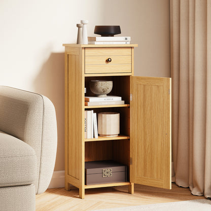 Freestanding Bathroom Storage Cabinet with Door Drawer and Adjustable Shelves-Natural