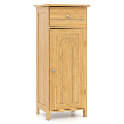Freestanding Bathroom Storage Cabinet with Door Drawer and Adjustable Shelves-Natural