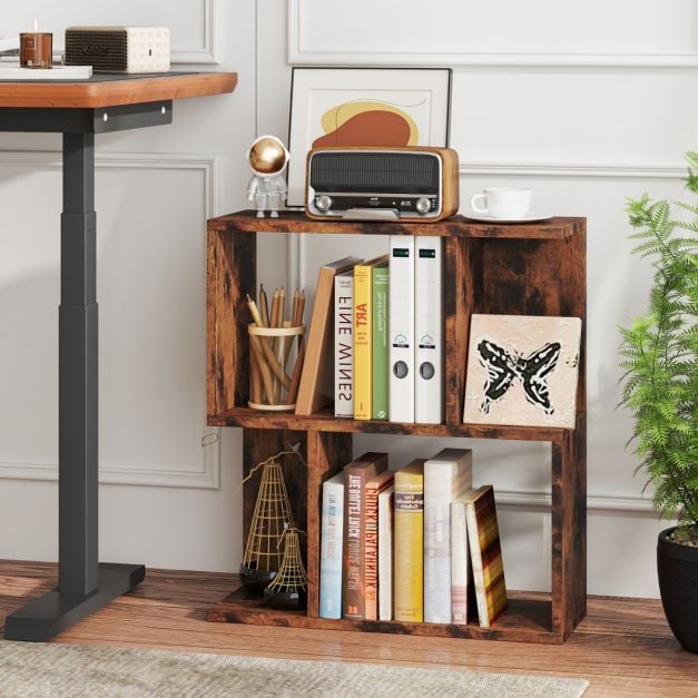 3-Tier Freestanding Bookshelf for Home Office-Rustic Brown