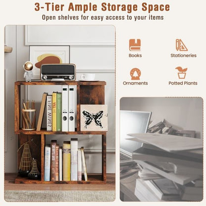 3-Tier Freestanding Bookshelf for Home Office-Rustic Brown
