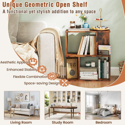 3-Tier Freestanding Bookshelf for Home Office-Rustic Brown