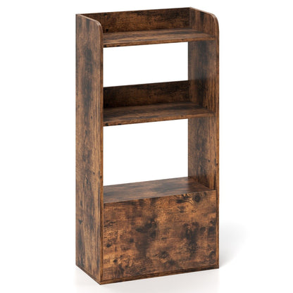 Freestanding Bookshelf with 3-Tier Open Shelf and Drawer-Rustic Brown