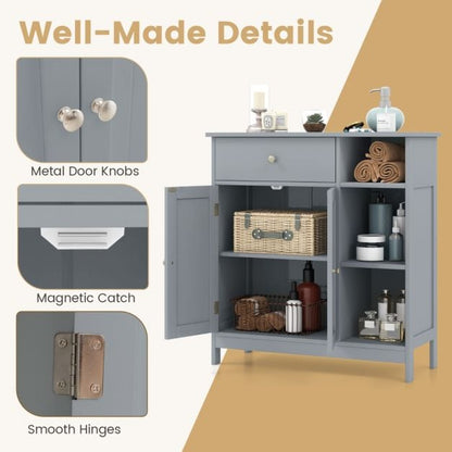 Freestanding Kitchen Bathroom Floor Cabinet Cupboard Storage Organizer-Grey
