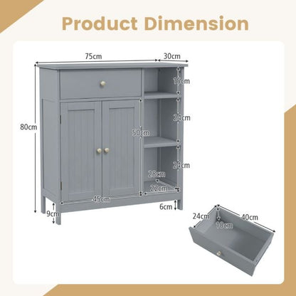 Freestanding Kitchen Bathroom Floor Cabinet Cupboard Storage Organizer-Grey