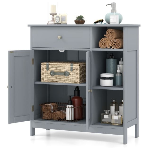 Freestanding Kitchen Bathroom Floor Cabinet Cupboard Storage Organizer-Grey