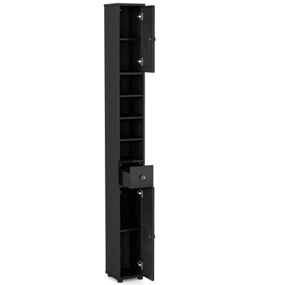 Freestanding Slim Bathroom Cabinet with Drawer and Adjustable Shelves-Black