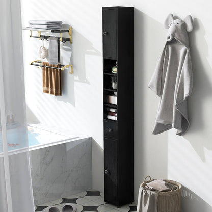 Freestanding Slim Bathroom Cabinet with Drawer and Adjustable Shelves-Black