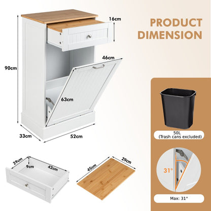 Freestanding Tilt Out Trash Bin Cabinet with Pull-out Drawer-White