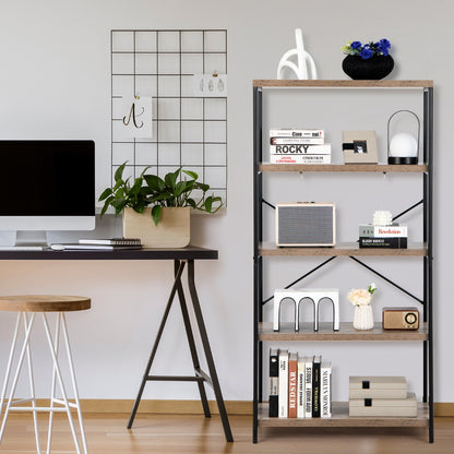 Freestanding Wooden 5-Tier Storage Bookshelf-Grey