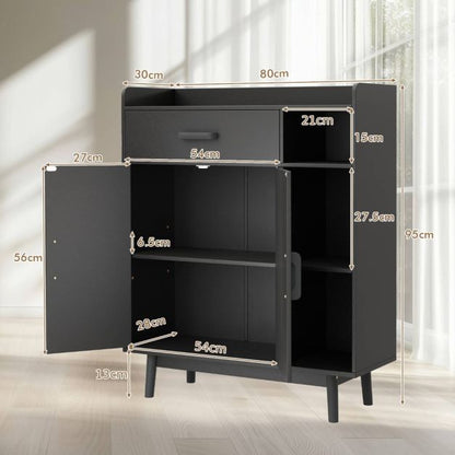 Freestanding Wooden Bookcase with Drawer and Adjustable Shelves-Black