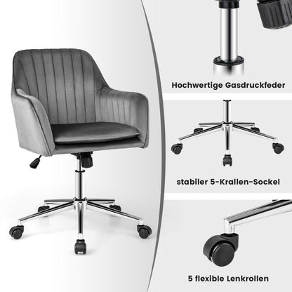 Adjustable Velvet Leisure Chair with 4 Universal Wheels for Daily-Grey