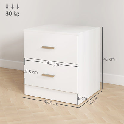 HOMCOM Bedside Table with 2 Drawers, Modern Nightstand, Cabinet Drawers Side Storage Unit for Bedroom, Living Room