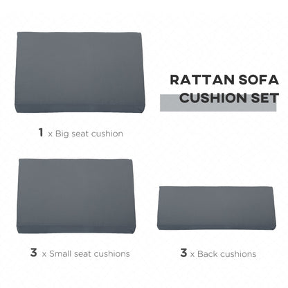 Outsunny Outdoor Cushion Pad Set for Rattan Furniture, 7 Piece Garden Furniture Cushions, Patio Conversation Set Cushions, Lightweight, Grey