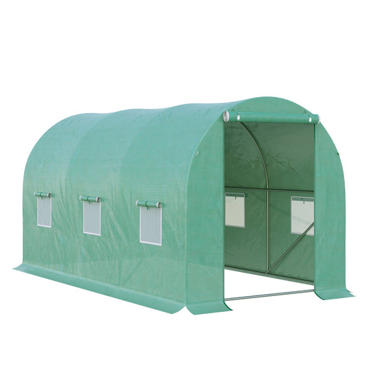 Outsunny 4L x 2W x 2H Polytunnel Greenhouse Garden Flower الخضروات زارع 25 ملم قطر إطار فولاذي مجلفن مع باب مضغوط - أخضر