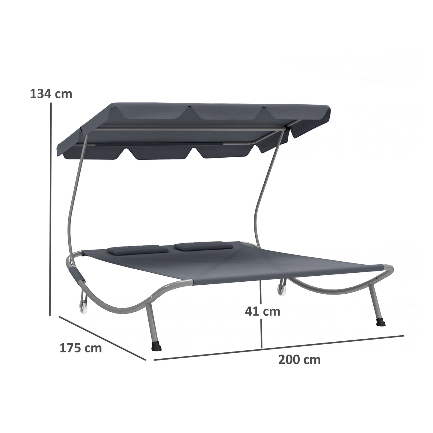 Łóżko zewnętrzne Outsunny Double Outdoor Bed z baldachimem - jasnoszary