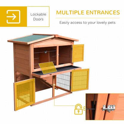 PawHut Rabbit Hutch Outdoor Guinea Pig Hutch 2-Tier Bunny Cage with No-Leak Tray 100.5 x 55 x 101 cm