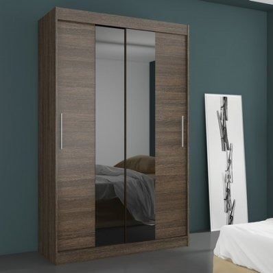 Darko 2-Door Mirrored Sliding Wardrobe 180cm - Black, Brown or Sonoma Oak