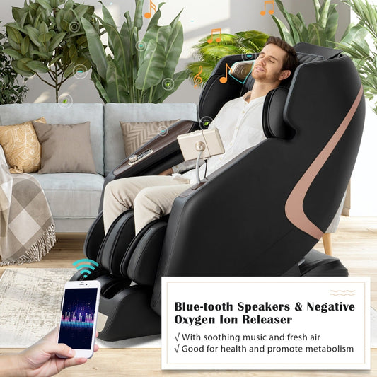 Full Body 3D Massage Recliner Chair with Double SL Track and 12 Auto Mode-Black