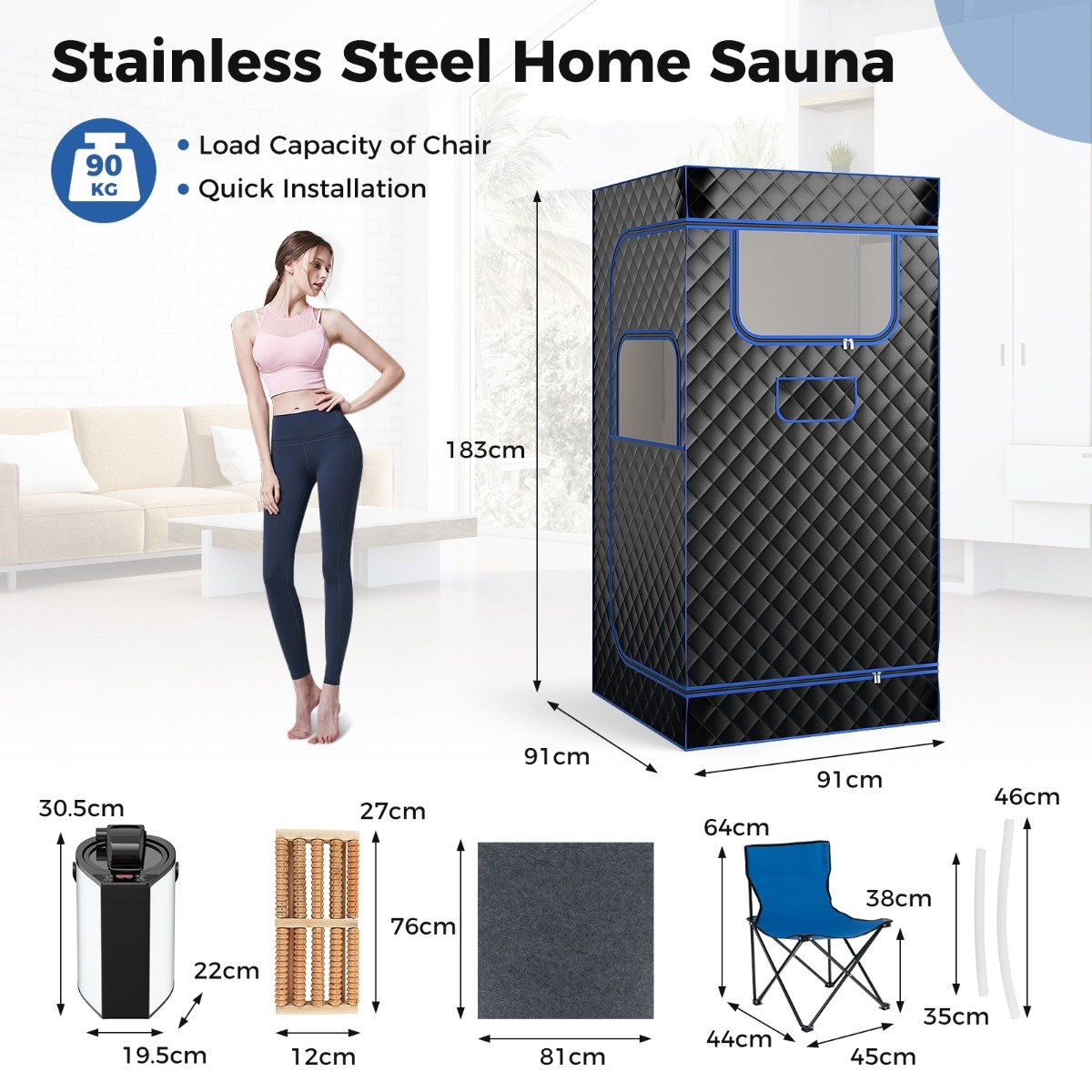 Portable Steam Sauna for Home with 3L Steam Generator-Black