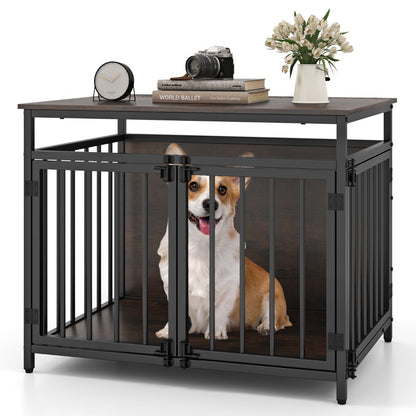 Furniture Style Dog Crate Chew-resistant Dog Cage with Three Doors-Rustic Brown