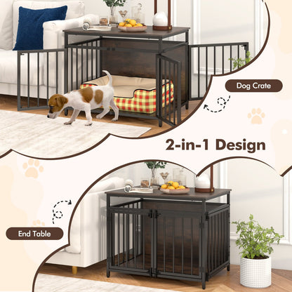 Furniture Style Dog Crate Chew-resistant Dog Cage with Three Doors-Rustic Brown