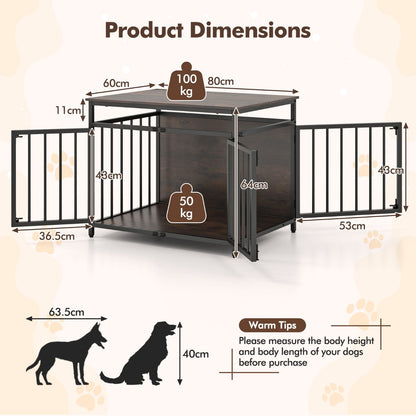 Furniture Style Dog Crate Chew-resistant Dog Cage with Three Doors-Rustic Brown