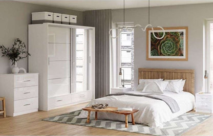 Warrington Bedroom Set with 208cm Wardrobe, Bedside and Chest - Grey, White, Black