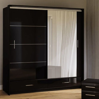 Warrington Bedroom Set with 208cm Wardrobe, Bedside and Chest - Black, Grey, White